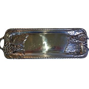 Pewter Serving Tray Oblong Rectangular Double Handle with Grapes